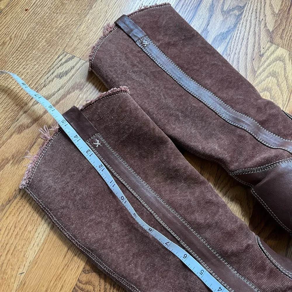 Sundance Catalog Brown Canvas & Leather Tall Riding Boots Women's EU 38